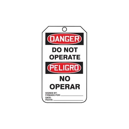 Accuform Bilingual Spanish Safety Tags, DANGER DO NOT OPERATE, 4.25in x 2.125in, PF-Cardstock, 25PK SBTAM101CTP